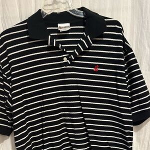 Walt Disney World Navy Blue White Stripe Polo red Mickey authentic park merch XL